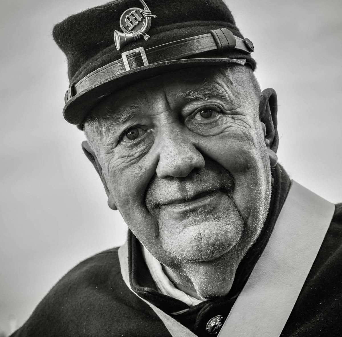 Black and white portrait with strong character and texture